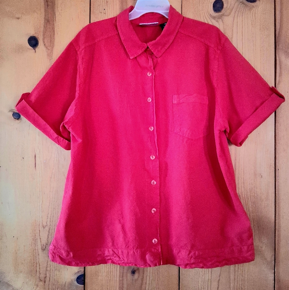 Erika II & Co. Cotton Short Roll Tab Sleeve Button Down Shirt